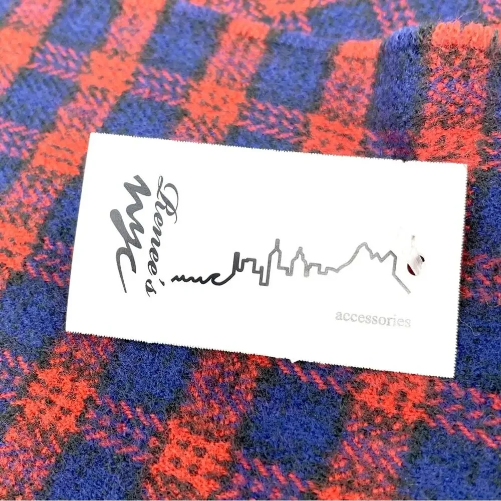 Renne's NYC Blue & Red Woven Plaid Scarf, Rectangle Scarf, Women's Men's Unisex